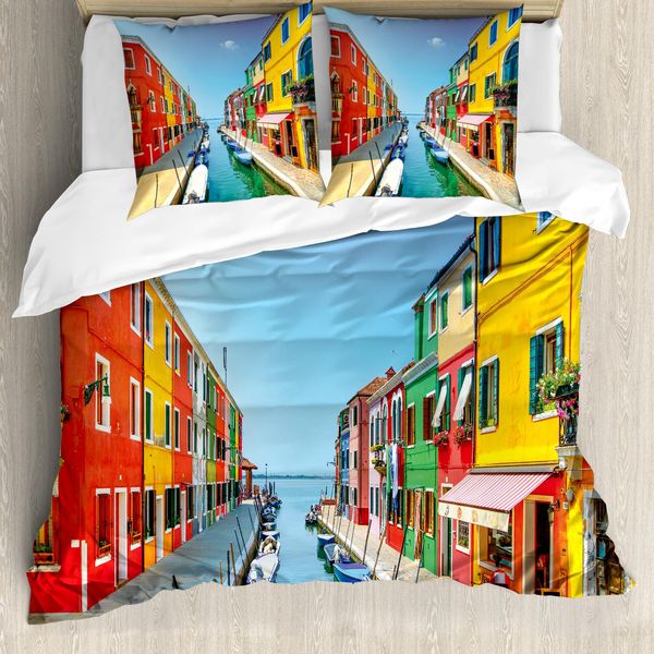 Abakuhaus Copripiumino Stadt-Liebe, Vita Urbana Con Barche, Antiacaro, Adatto A Chi Soffre Di Allergie, Con Federe, 200 Cm X 200 Cm - 80 X 80 Cm, Multicolore-image