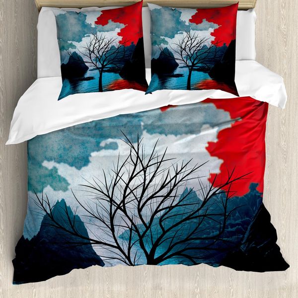Abakuhaus Copripiumino Albero Solitario, Natura Idilliaca, Antiacaro, Adatto A Chi Soffre Di Allergie, Con Federe, 155 Cm X 220 Cm - 80 X 80 Cm, Blu Vermiglio-image