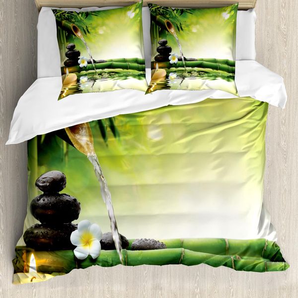Copripiumino Abakuhaus Spa, Pietre Di Meditazione Bambù, Antiacaro, Adatto A Chi Soffre Di Allergie, Con Federe, 155 Cm X 220 Cm - 80 X 80 Cm, Multicolore-image