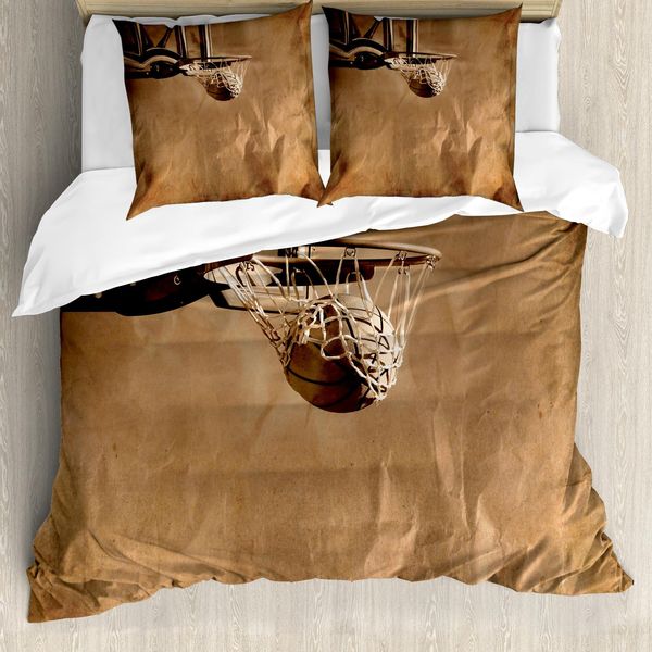 Abakuhaus Copripiumino Da Basket, Palla Nel Canestro, Antiacaro, Adatto A Chi Soffre Di Allergie, Con Federe, 155 Cm X 220 Cm - 80 X 80 Cm, Color Seppia-image