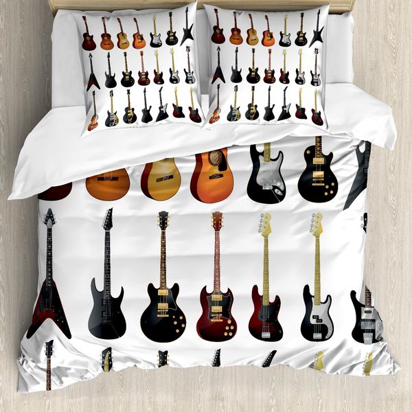 Abakuhaus Copripiumino Musicale, Chitarre Rock E Jazz, Antiacaro, Adatto A Chi Soffre Di Allergie, Con Federe, 155 Cm X 220 Cm - 80 X 80 Cm, Multicolore-image