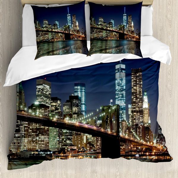 Abakuhaus New York Copripiumino, Brooklyn Bridge, Antiacaro, Adatto A Chi Soffre Di Allergie, Con Federe, 155 Cm X 220 Cm - 80 X 80 Cm, Multicolore-image