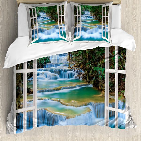 Abakuhaus Copripiumino Paesaggio, Open Window To River, Antiacaro, Adatto A Chi Soffre Di Allergie, Con Federe, 200 Cm X 200 Cm - 80 X 80 Cm, Multicolore-image