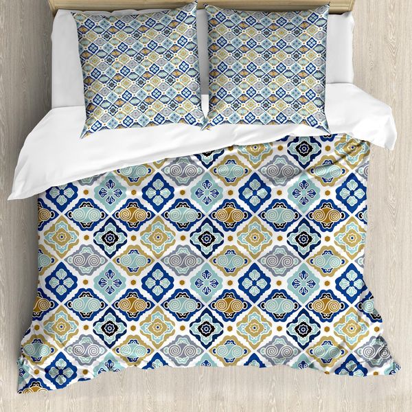 Abakuhaus Copripiumino Asiatico, Motivo Con Volute, Antiacaro, Adatto A Chi Soffre Di Allergie, Con Federe, 155 Cm X 220 Cm - 80 X 80 Cm, Multicolore-image