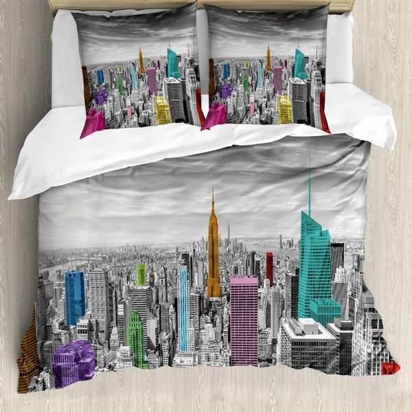 Abakuhaus New York Copripiumino, Architettura Urbana, Antiacaro, Adatto A Chi Soffre Di Allergie, Con Federe, 200 Cm X 200 Cm - 80 X 80 Cm, Multicolore-image