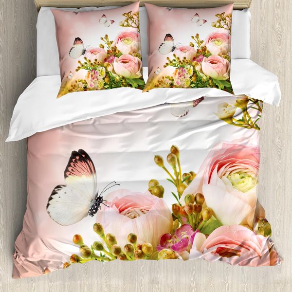 Abakuhaus Copripiumino Butterfly, BlüHende Feminine Roses, Antiacaro, Adatto A Chi Soffre Di Allergie, Con Federe, 155 Cm X 220 Cm - 80 X 80 Cm, Multicolore-image