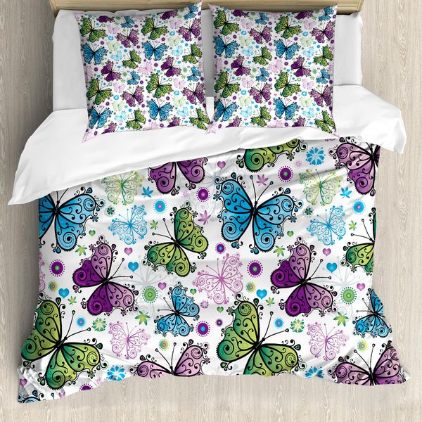 Abakuhaus Copripiumino Butterfly, Wings Hearts And Dots, Antiacaro, Adatto A Chi Soffre Di Allergie, Con Federe, 155 Cm X 220 Cm - 80 X 80 Cm, Multicolore-image