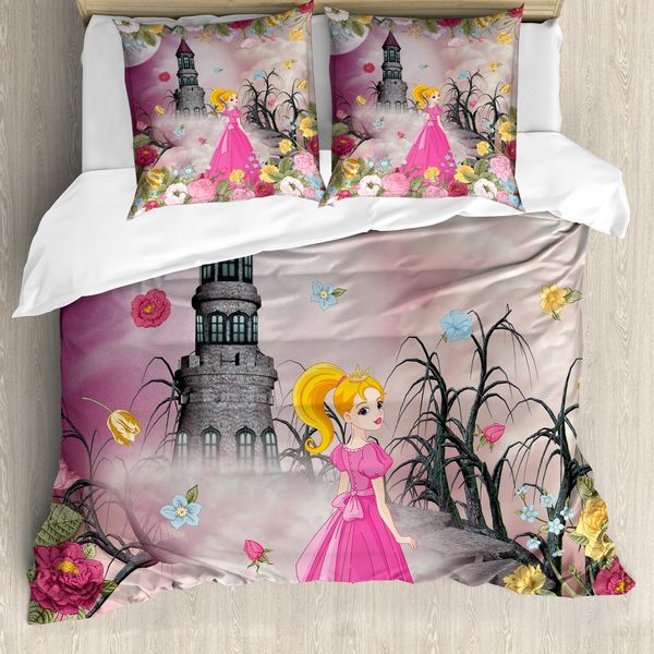 Abakuhaus Set Copripiumino Per Letti Matrimoniali, Tema Fiabesco Cartoon, Antiacaro, Adatto A Chi Soffre Di Allergie, Con Federe, Multicolore-image