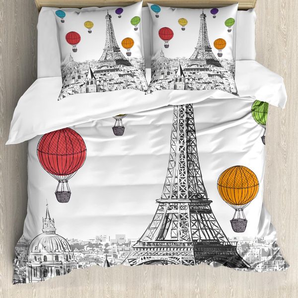 Abakuhaus Paris Copripiumino, Torre Eiffel E Palloncini, Antiacaro, Adatto A Chi Soffre Di Allergie, Con Federe, 155 Cm X 220 Cm - 80 X 80 Cm, Multicolore-image