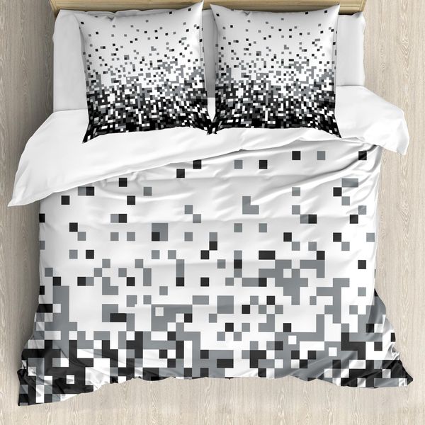 Abakuhaus Copripiumino Geometrico, Squares Grigio, Antiacaro Adatto A Chi Soffre Di Allergie Con Federe, 200 Cm X 200 Cm - 80 X 80 Cm, Grigio Grigio Scuro Bianco-image