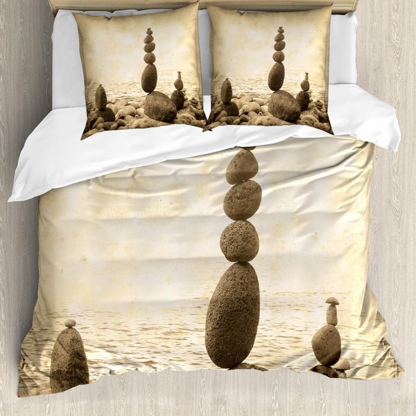 Abakuhaus Copripiumino Ocean, Rock Ruhe Sepia Kunst, Antiacaro, Adatto A Chi Soffre Di Allergie, Con Federe, 200 Cm X 200 Cm - 80 X 80 Cm, Beige Marrone-image