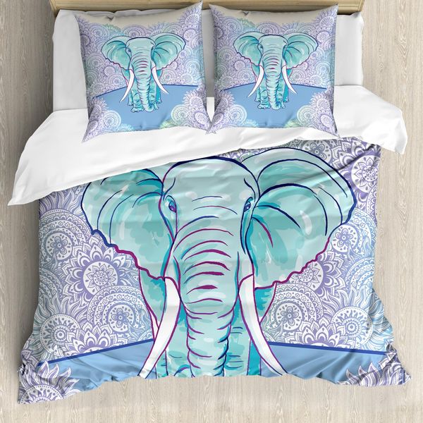 Abakuhaus Copripiumino Elefante, Motivi Ovali, Antiacaro, Adatto A Chi Soffre Di Allergie, Con Federe, 155 Cm X 220 Cm - 80 X 80 Cm, Multicolore-image