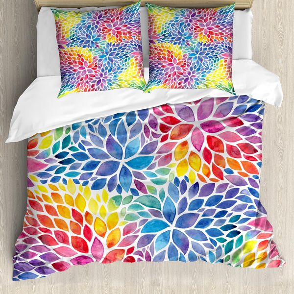 Abakuhaus Copripiumino Colorato, Foglie Arcobaleno, Antiacaro, Adatto A Chi Soffre Di Allergie, Con Federe, 155 Cm X 220 Cm - 80 X 80 Cm, Multicolore-image