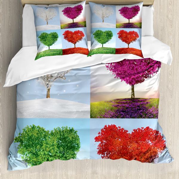Abakuhaus Copripiumino Naturale, Motivo Cuori E Alberi, Antiacaro, Adatto A Chi Soffre Di Allergie, Con Federe, 200 Cm X 200 Cm - 80 X 80 Cm, Multicolore-image