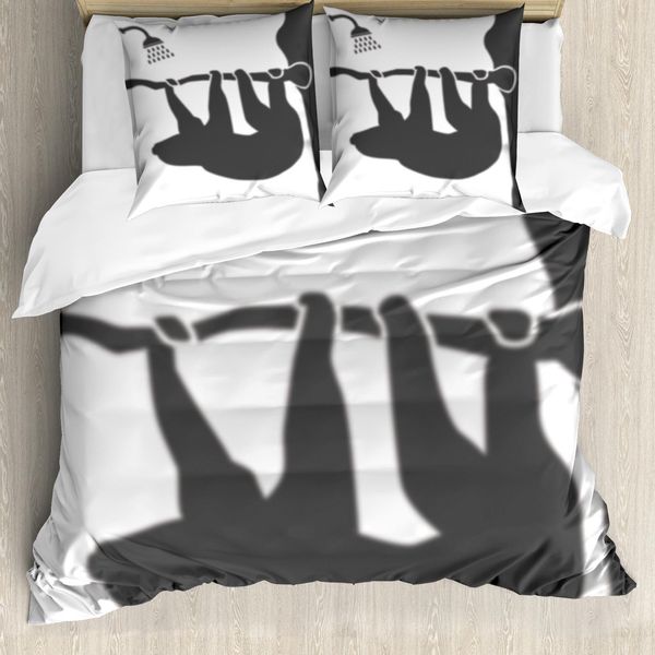 Abakuhaus Copripiumino Faultier, Silhouette Di Animali Sotto La Doccia, Antiacaro, Adatto A Chi Soffre Di Allergie, Con Federe, 200 Cm X 200 Cm - 80 X 80 Cm, Bianco Antracite-image