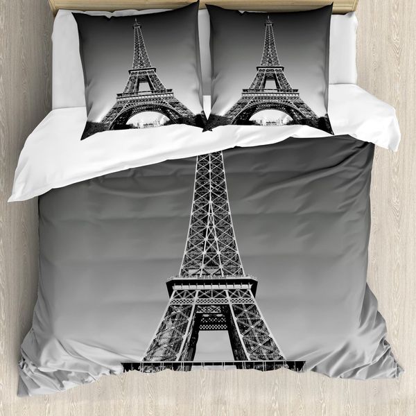 Abakuhaus Copripiumino Torre Eiffel, Paris Landmark, Antiacaro, Adatto A Chi Soffre Di Allergie, Con Federe, 155 Cm X 220 Cm - 80 X 80 Cm, Grigio-image