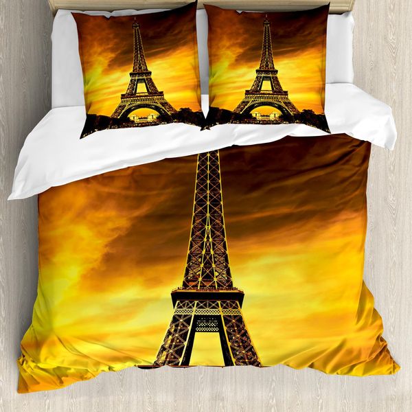 Abakuhaus Copripiumino Torre Eiffel, Parigi Lieber Sonnenaufgang, Antiacaro, Adatto A Chi Soffre Di Allergie, Con Federe, 200 Cm X 200 Cm - 80 X 80 Cm, Giallo Marrone-image