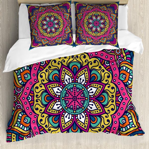 Abakuhaus Copripiumino Mandala, Motivo Floreale Colorato, Antiacaro, Adatto A Chi Soffre Di Allergie, Con Federe, 200 Cm X 200 Cm - 80 X 80 Cm, Multicolore Bianco-image