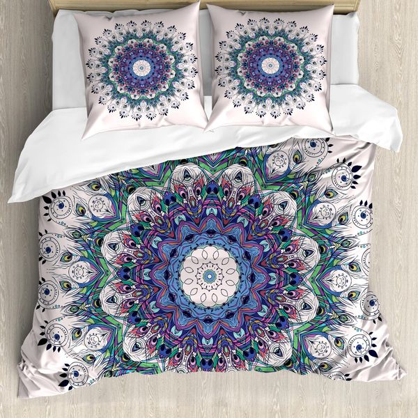 Abakuhaus Copripiumino Mandala, Peacock Colorato, Antiacaro, Adatto A Chi Soffre Di Allergie, Con Federe, 155 Cm X 220 Cm - 80 X 80 Cm, Multicolore-image