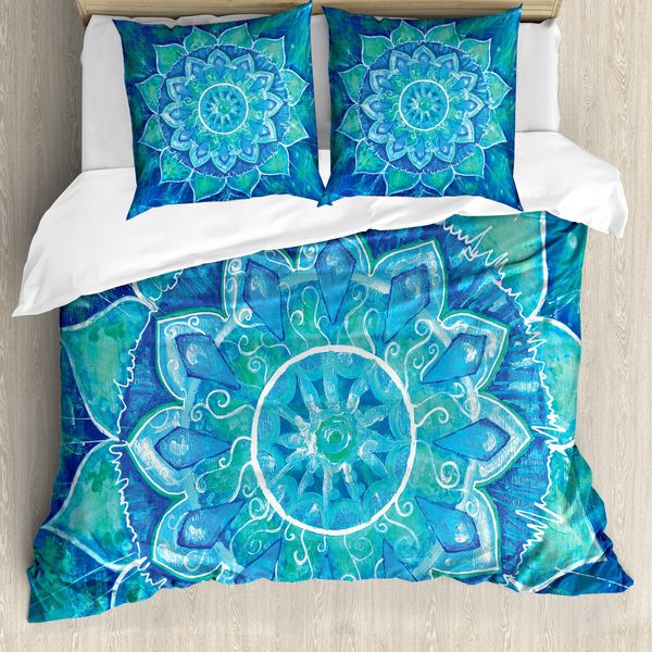Abakuhaus Copripiumino Mandala, Grunge Moderno, Antiacaro Adatto A Chi Soffre Di Allergie Con Federe, 155 Cm X 220 Cm - 80 X 80 Cm, Azzurro Bianco-image