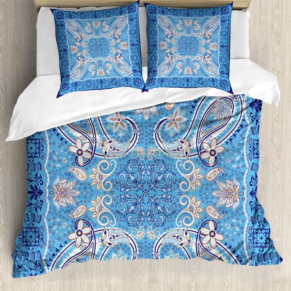 Abakuhaus Copripiumino Paisley, Fiori Classici, Antiacaro, Adatto A Chi Soffre Di Allergie, Con Federe, 155 Cm X 220 Cm - 80 X 80 Cm, Blu Navy, Azzurro, Bianco-image