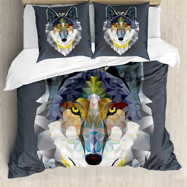 Abakuhaus Set Copripiumino Per Letti Matrimoniali, Motivo Lupo Coyote, Antiacaro, Adatto A Chi Soffre Di Allergie, Con Federe, Multicolore-image