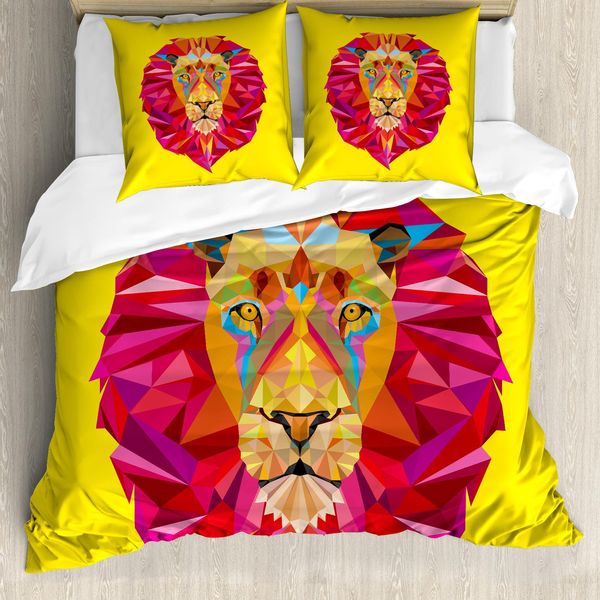 Abakuhaus Copripiumino Zoo, Volto Di Leone Geometrico, Antiacaro, Adatto A Chi Soffre Di Allergie, Con Federe, 200 Cm X 200 Cm - 80 X 80 Cm, Multicolore-image