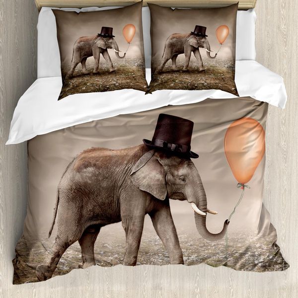 Abakuhaus Copripiumino Elefante, Elefante Illusionista, Antiacaro, Adatto A Chi Soffre Di Allergie, Con Federe, 200 Cm X 200 Cm - 80 X 80 Cm, Arancione Nero Taupe-image