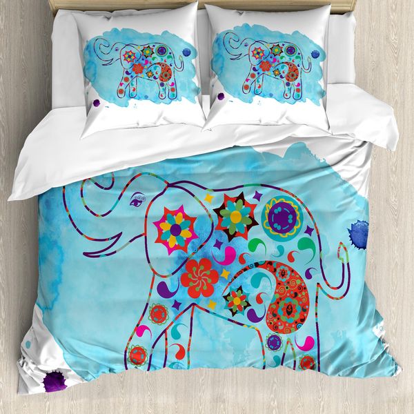Abakuhaus Copripiumino Elefante, Thailandia Elefante Paisley, Antiacaro, Adatto A Chi Soffre Di Allergie, Con Federe, 155 Cm X 220 Cm - 80 X 80 Cm, Multicolore-image