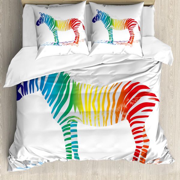 Abakuhaus Copripiumino Divertente, Zebra Arcobaleno, Antiacaro, Adatto A Chi Soffre Di Allergie, Con Federe, 200 Cm X 200 Cm - 80 X 80 Cm, Multicolore-image