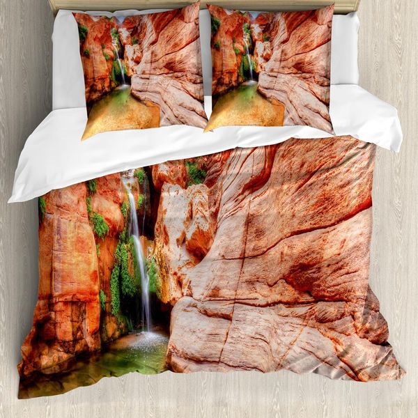 Abakuhaus Set Copripiumino Americano Per Letti Matrimoniali, Colorado Plateau, Antiacaro, Adatto A Chi Soffre Di Allergie, Con Federe, Rosso Scarlatto, Verde, Marrone Chiaro-image
