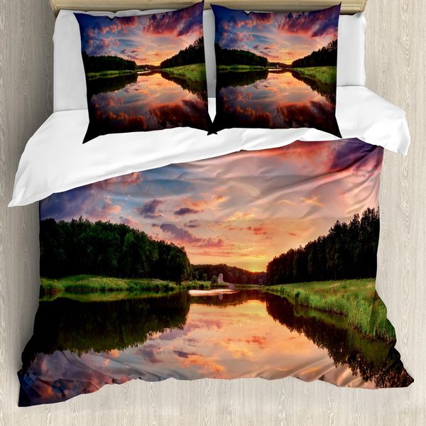 Abakuhaus Americana Copripiumino, Panorama Panoramico Dell'ucraina, Antiacaro Adatto A Chi Soffre Di Allergie Con Federe, 155 Cm X 220 Cm - 80 X 80 Cm, Corallo Verde Blu-image