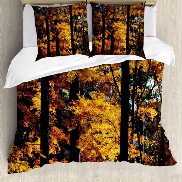 Abakuhaus Copripiumino Baum, Fall Ruhige Land, Antiacaro, Adatto A Chi Soffre Di Allergie, Con Federe, 155 Cm X 220 Cm - 80 X 80 Cm, Marrone Scuro Arancione Giallo-image