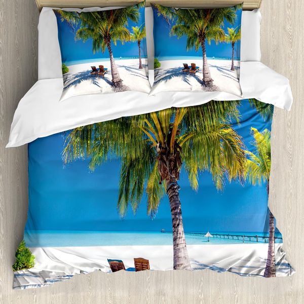 Abakuhaus Copripiumino Da Spiaggia, Island Palms Solarium, Antiacaro, Adatto A Chi Soffre Di Allergie, Con Federe, 155 Cm X 220 Cm - 80 X 80 Cm, Verde, Blu, Bianco-image