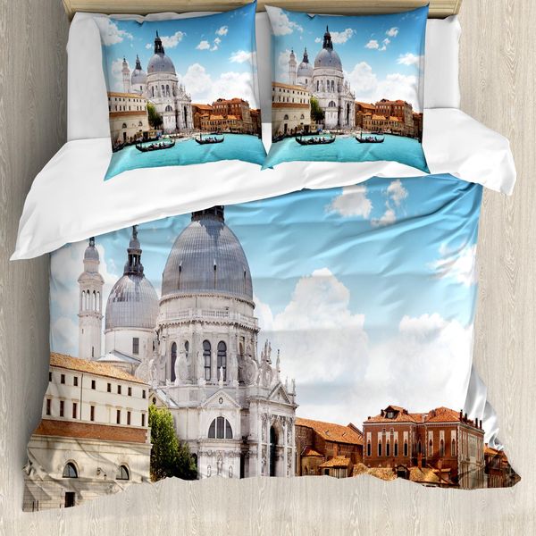 Abakuhaus Venezia Copripiumino, Canal Grande Venezia, Antiacaro, Adatto A Chi Soffre Di Allergie, Con Federe, 155 Cm X 220 Cm - 80 X 80 Cm, Caffè Chiaro Bianco-image