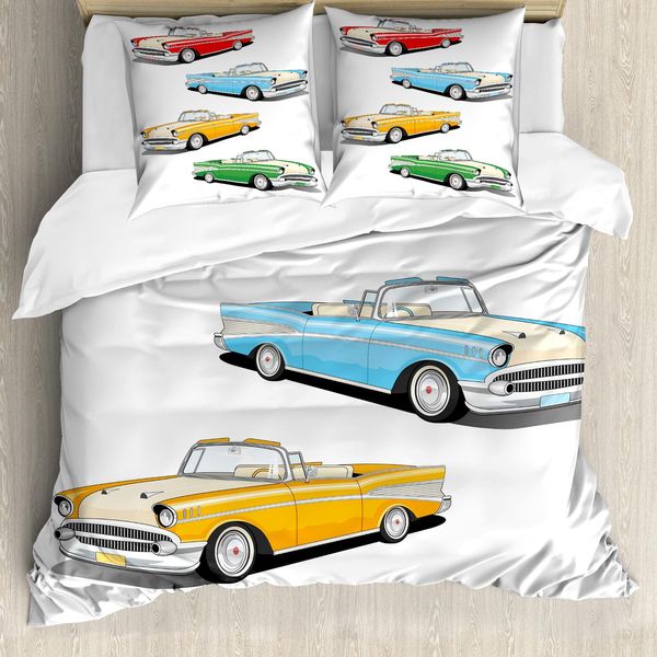 Abakuhaus Set Copripiumino Colorato Per Letti Matrimoniali, Roadster Old Vintage, Antiacaro, Adatto A Chi Soffre Di Allergie, Con Federe, Multicolore-image
