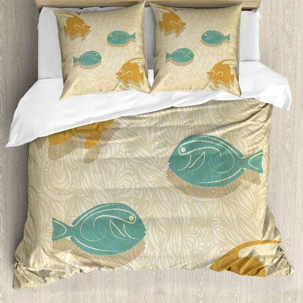 Abakuhaus Set Copripiumino Per Letti Matrimoniali, Acquario Onde Marine, Antiacaro, Adatto A Chi Soffre Di Allergie, Con Federe, Arancione Sabbia Marrone-image