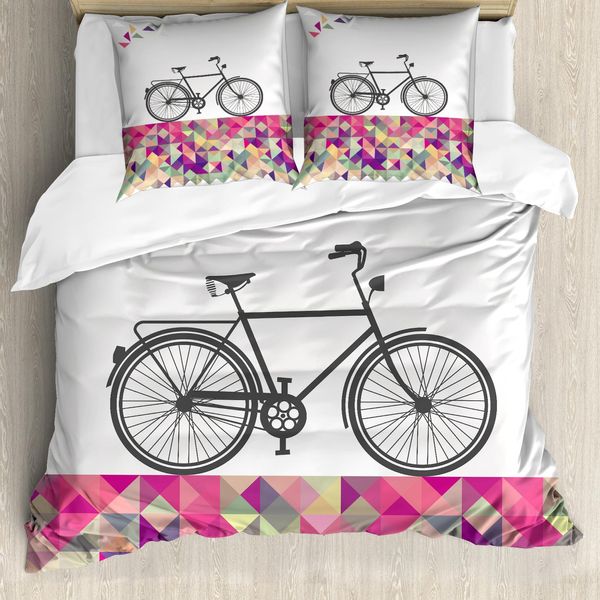 Abakuhaus Copripiumino Geometrico, Bicicletta Su Mosaico Colorato, Antiacaro, Adatto A Chi Soffre Di Allergie, Con Federe, 155 Cm X 220 Cm - 80 X 80 Cm, Multicolore-image