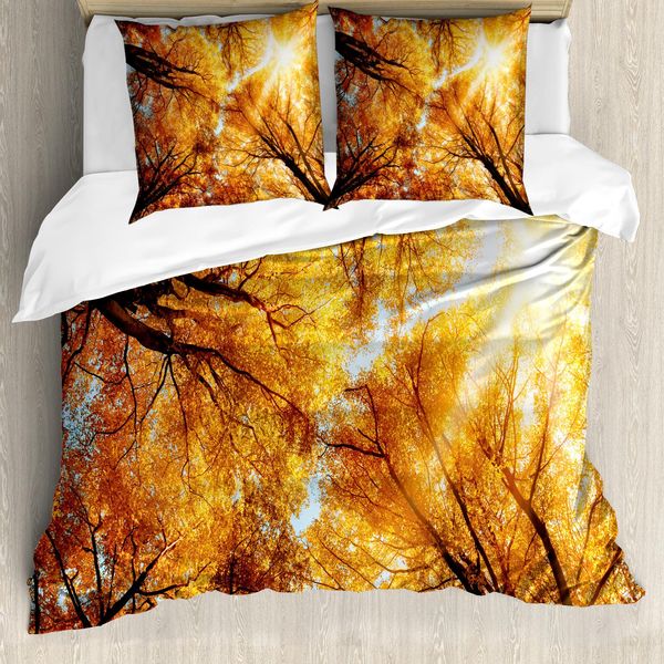 Abakuhaus Copripiumino Wald, Autumn Sunbeams Wald, Antiacaro, Adatto A Chi Soffre Di Allergie, Con Federe, 200 Cm X 200 Cm - 80 X 80 Cm, Arancione Giallo Marrone Scuro-image