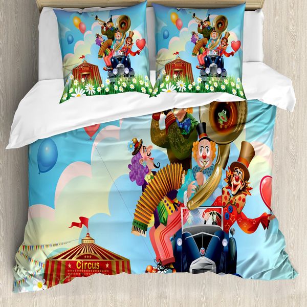 Abakuhaus Copripiumino Zirkus, Weinlese-Auto-Zirkus, Antiacaro, Adatto A Chi Soffre Di Allergie, Con Federe, 200 Cm X 200 Cm - 80 X 80 Cm, Multicolore-image