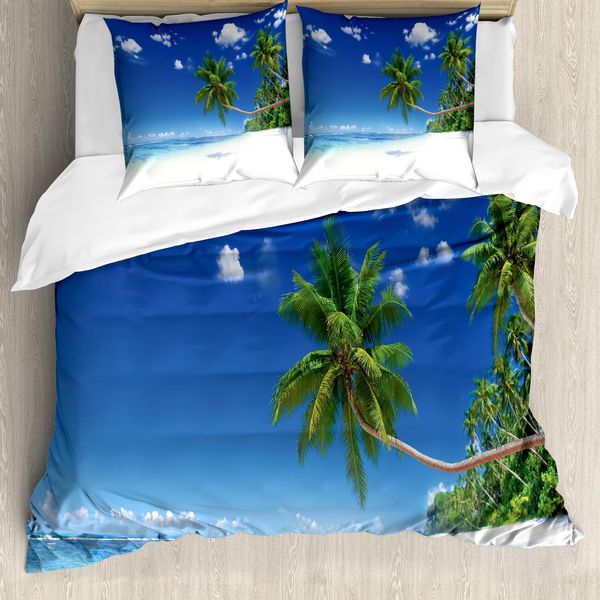 Abakuhaus Copripiumino Ocean, Lagoon Palm Leaf Wolken, Antiacaro, Adatto A Chi Soffre Di Allergie, Con Federe, 155 Cm X 220 Cm - 80 X 80 Cm, Bianco, Blu, Verde-image