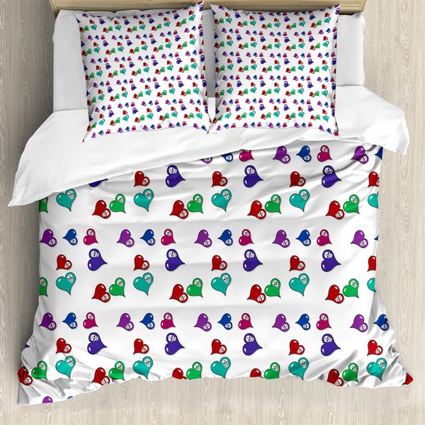 Abakuhaus Copripiumino Con Teschi, Cuori E Teschi, Antiacaro, Adatto A Chi Soffre Di Allergie, Con Federe, 200 Cm X 200 Cm - 80 X 80 Cm, Multicolore-image
