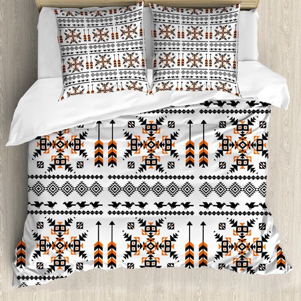 Abakuhaus Copripiumino Tribale, Uccelli Frecce, Antiacaro, Adatto A Chi Soffre Di Allergie, Con Federe, 200 Cm X 200 Cm - 80 X 80 Cm, Arancione Nero Bianco-image