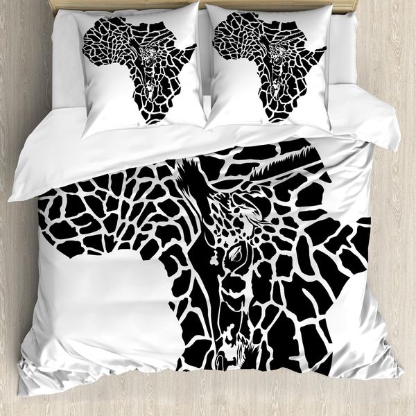 Abakuhaus Copripiumino Safari, Carta Selvaggia, Antiacaro, Adatto A Chi Soffre Di Allergie, Con Federe, 155 Cm X 220 Cm - 80 X 80 Cm, Bianco E Nero-image