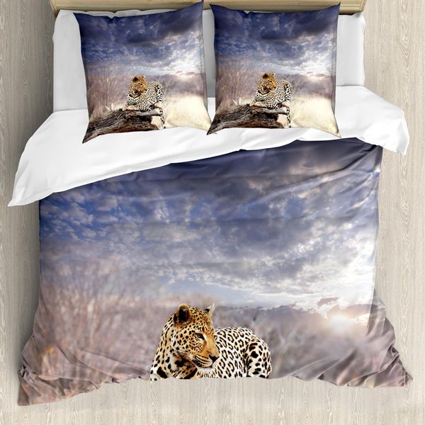 Abakuhaus Copripiumino Safari, Motivo Nuvole Al Tramonto, Antiacaro, Adatto A Chi Soffre Di Allergie, Con Federe, 200 Cm X 200 Cm - 80 X 80 Cm, Grigio E Beige-image