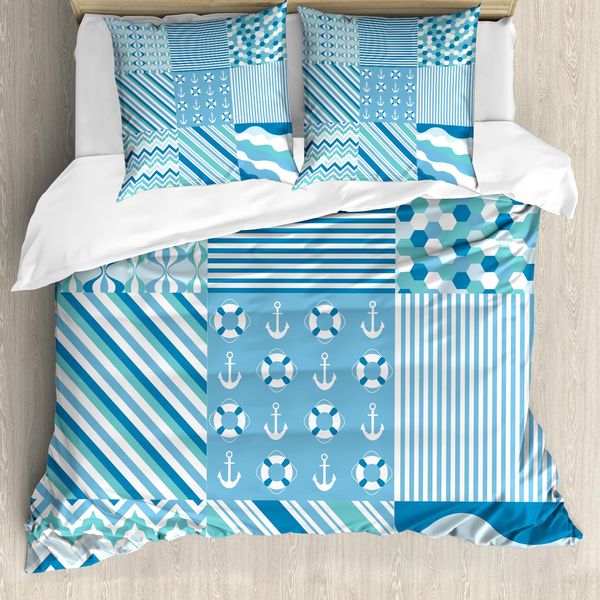 Abakuhaus Set Copripiumino Angolare Per Letti Matrimoniali, Motivo A Zigzag Ondulato, Antiacaro, Adatto A Chi Soffre Di Allergie, Con Federe, Turchese Turchese-image