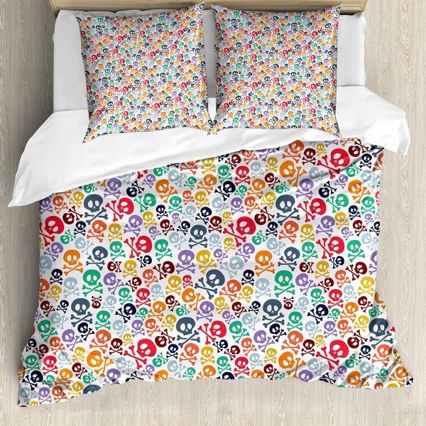 Abakuhaus Copripiumino Con Teschi, Tema Halloween, Antiacaro, Adatto A Chi Soffre Di Allergie, Con Federe, 200 Cm X 200 Cm - 80 X 80 Cm, Multicolore-image
