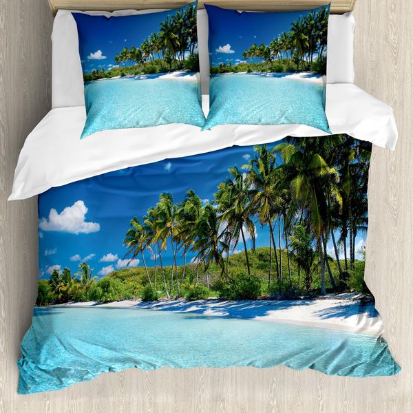 Abakuhaus Set Copripiumino Per Letti Matrimoniali, Spiaggia Aqua Palmen Himmel, Antiacaro, Adatto A Chi Soffre Di Allergie, Con Federe, Multicolore-image