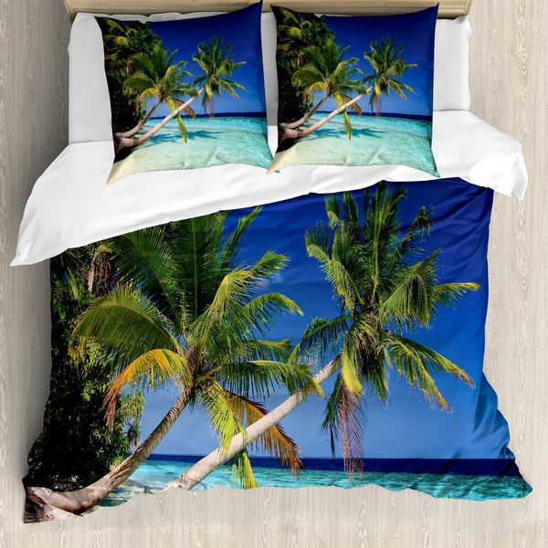 Abakuhaus Copripiumino Ocean, Malediven Bay Resort, Antiacaro, Adatto A Chi Soffre Di Allergie, Con Federe, 155 Cm X 220 Cm - 80 X 80 Cm, Turchese Blu Navy-image