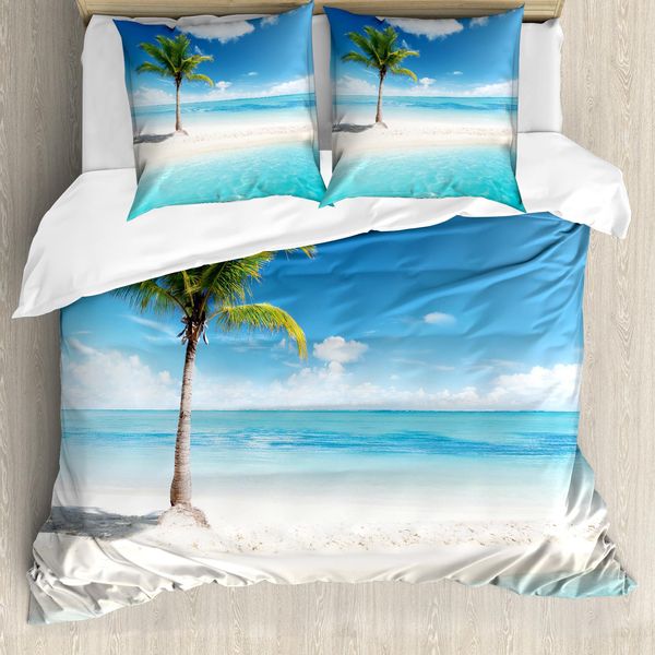 Abakuhaus Copripiumino Ocean, Paesaggio Idilliaco Sunbeam, Antiacaro, Adatto A Chi Soffre Di Allergie, Con Federe, 155 Cm X 220 Cm - 80 X 80 Cm, Acquamarina Bianco Verde-image